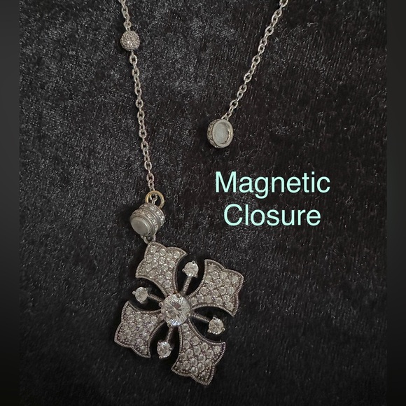 Crystal Embellished Cross Pendant Long Beaded Chain Antique Style - Picture 5 of 5